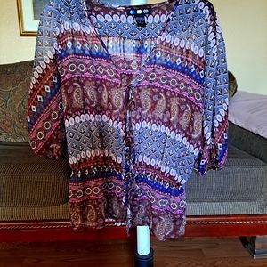 Women S/S Casual Puff Sleeve 3 Tie Blouse